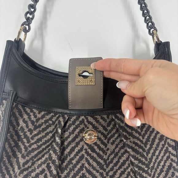 Spartina 449 Daufuskie Island Linen Leather Hobo Shoulder Bag Purse Herringbone - Picture 5 of 16